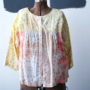 Pilcro Yellow and Pink Floral Blouse
